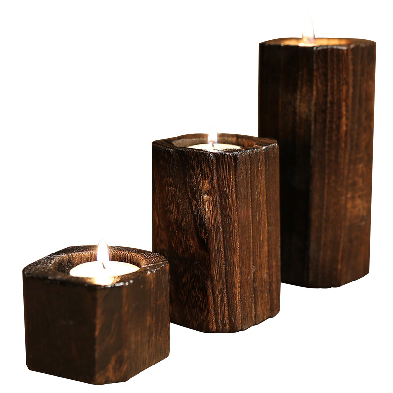Set of 3 Handcrafted Wooden Candle Holders | Bloom Intimate