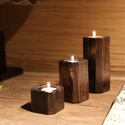 Set of 3 Handcrafted Wooden Candle Holders | Bloom Intimate