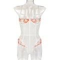 Embroidered Lace Mesh Bodysuit Red White Sheer Lingerie | Bloom Intimate