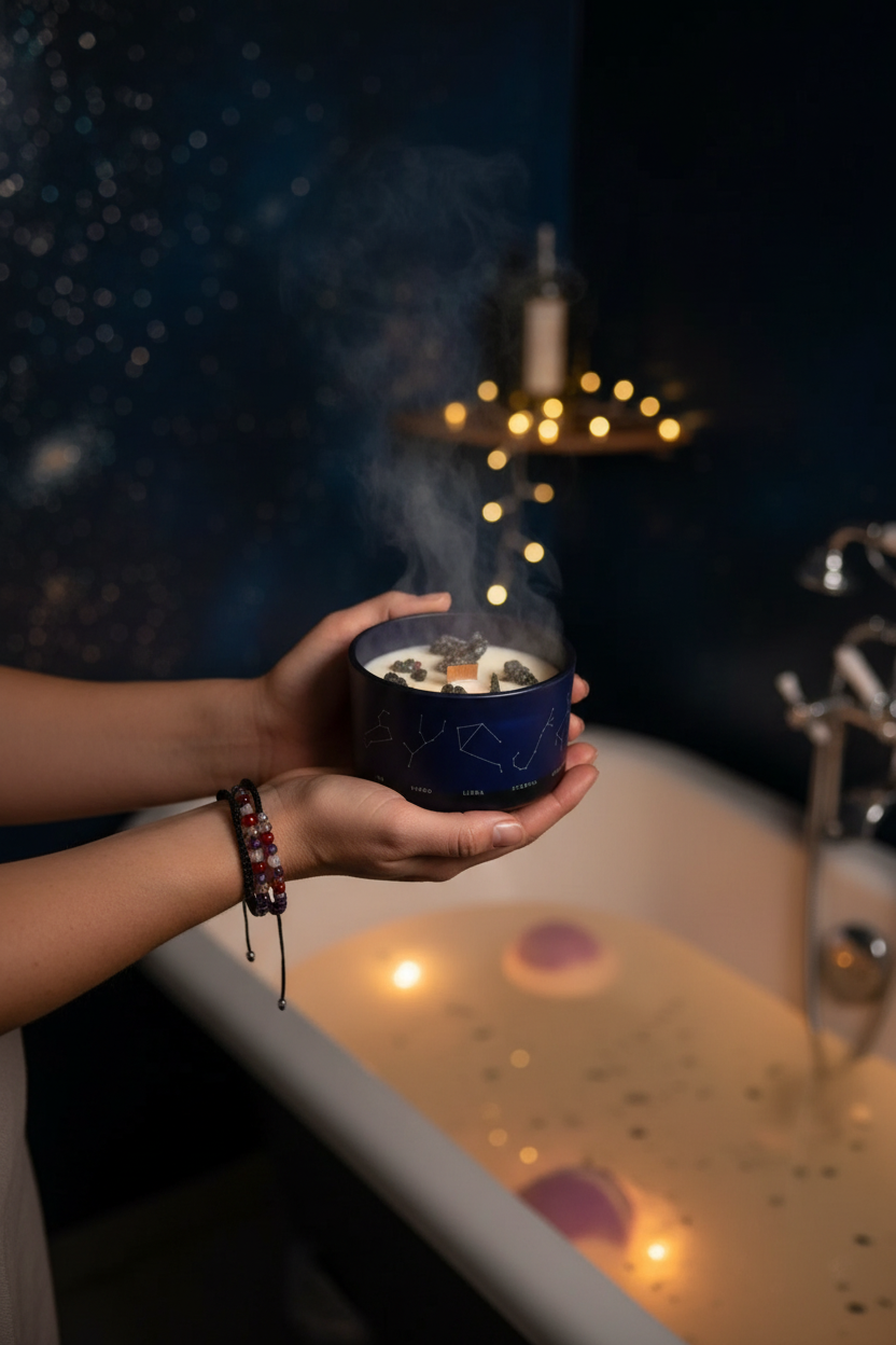 Zodiac crystal candle lifestyle scene
