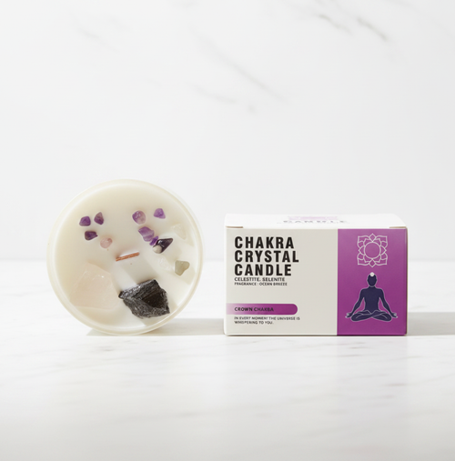 Crown Chakra Crystal Candle with Celestite and Selenite - Fragrance: Ocean Breeze