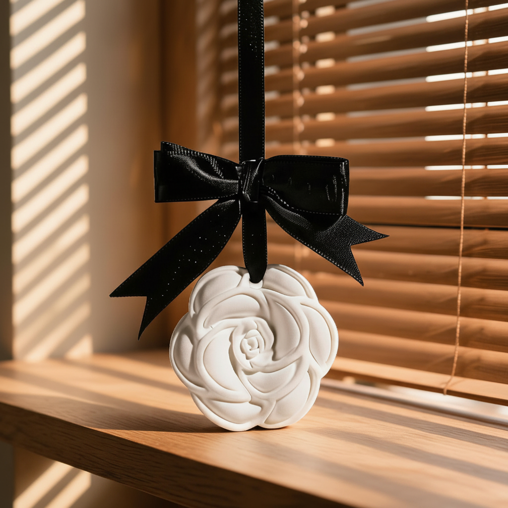 Camellia plaster diffuser close-up flower detail warm light
