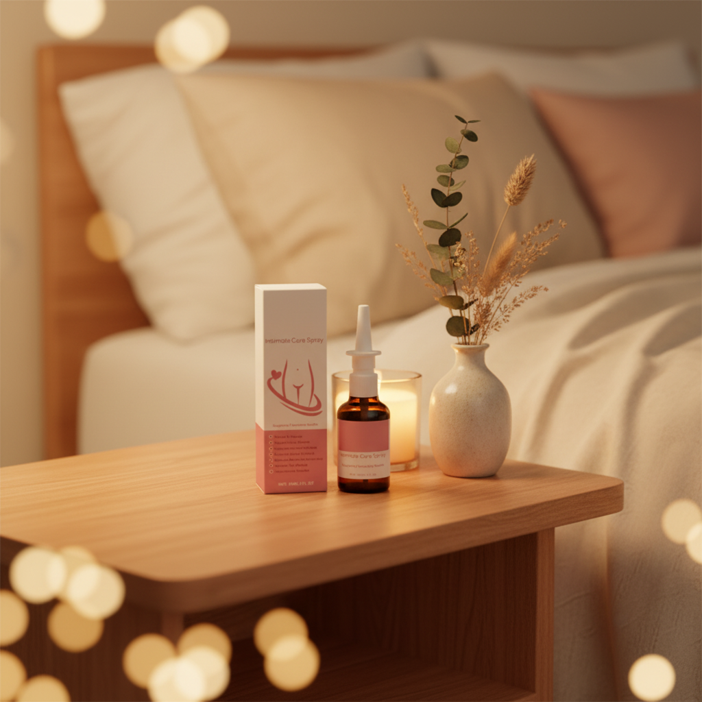 Female Intimate Care Spray by Bloom Intimate - bedside table lifestyle