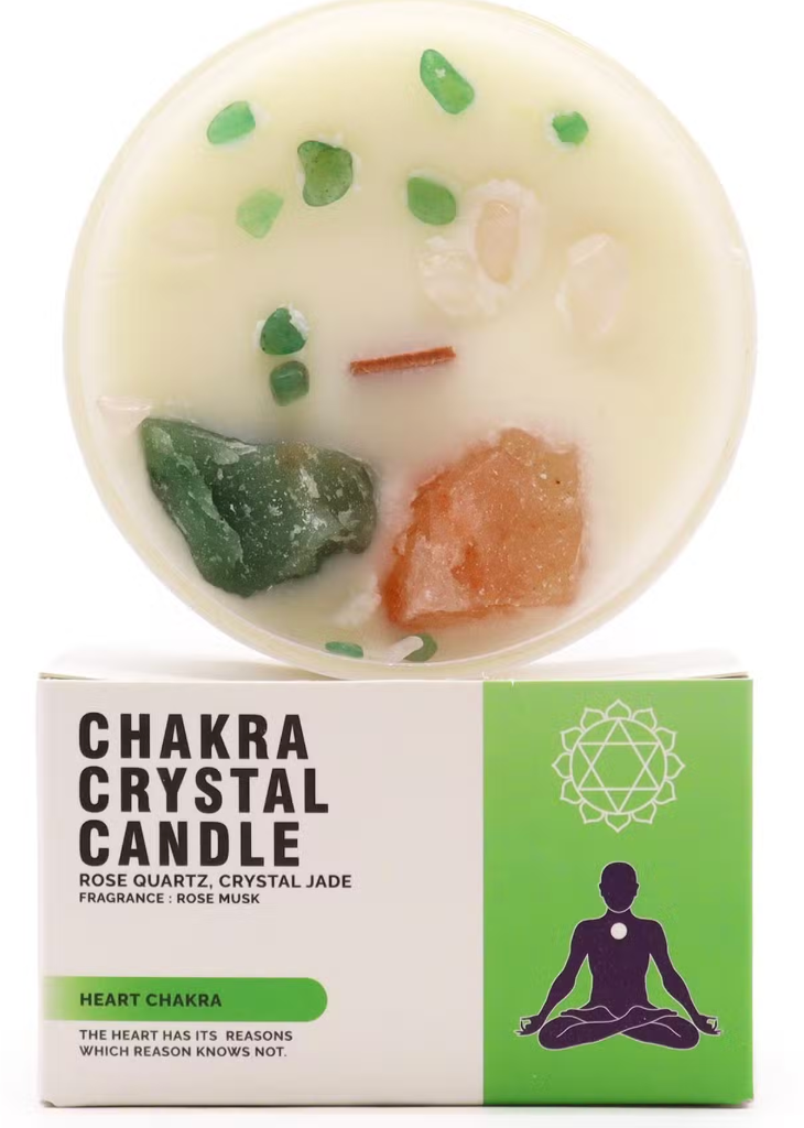 Heart Chakra Crystal Candle - Rose Quartz, Crystal Jade - Fragrance: Rose Musk