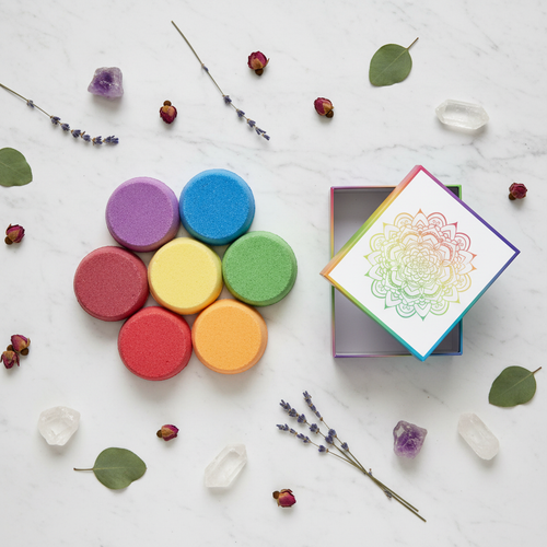 Chakra bath fizzer flat lay